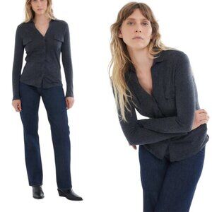 NEW Majestic Filatures Cotton Cashmere Long Sleeve Pocket Shirt Top Gray Size: 4